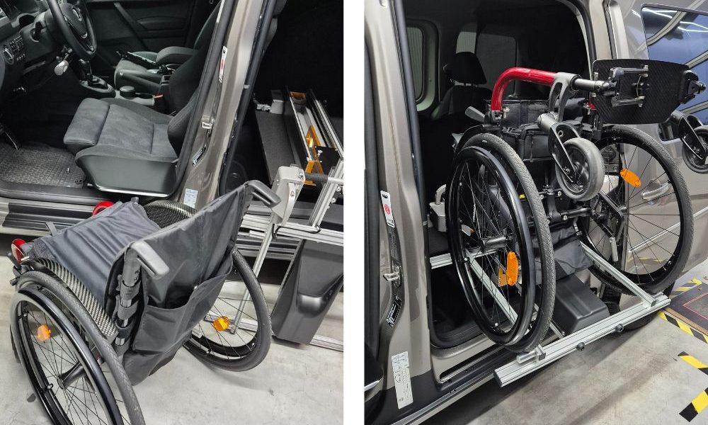 Fricke VW Caddy Selbstfahrer Rollstuhl Einzug ungefaltet